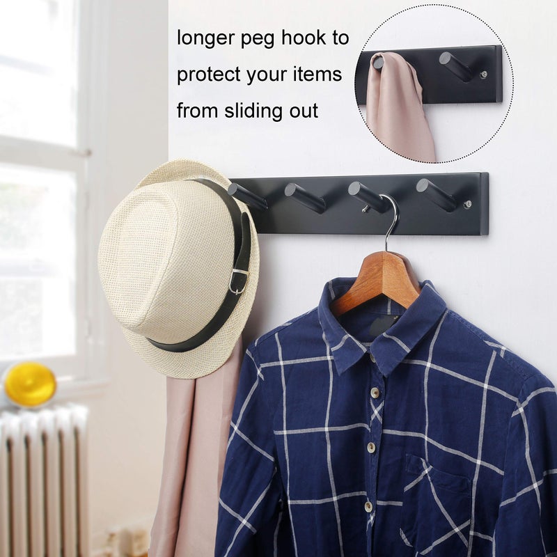 WEBI Coat Rack Wall Mounted,16" Hole to Hole,Coat Hanger Wall Mount with 5 Coat Hooks for Hanging,Hook Rack Peg Rail for Hats,Jacket,Clothes,Towels,Black - Image 4